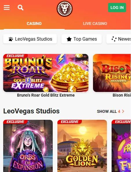 App UI and Mobile UI at LEOVEGAS CASINO